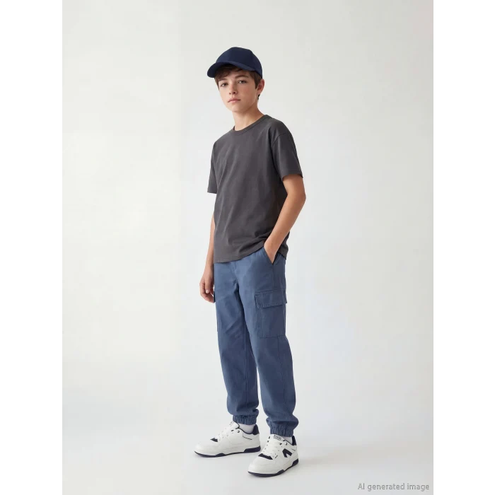 LCW Kids İndigo Beli Lastikli Erkek Çocuk Kargo Pantolon