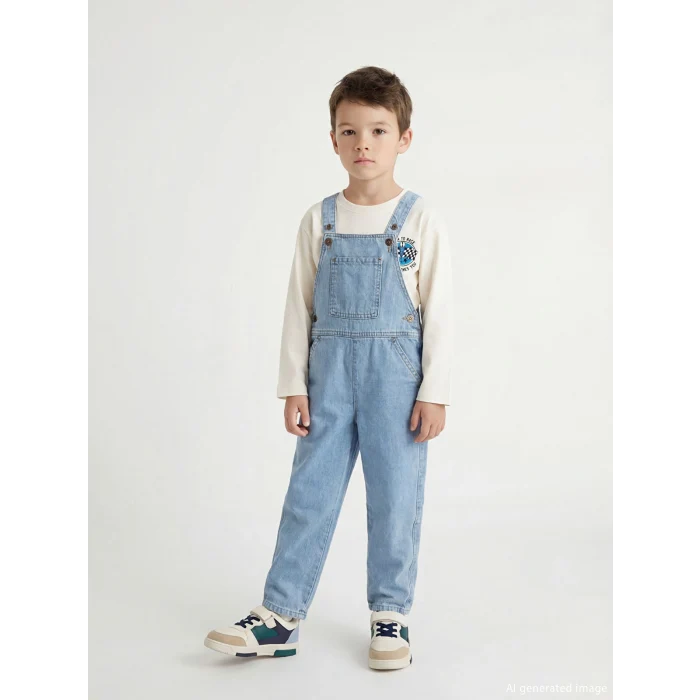 LCW Kids İndigo Kare Yaka Erkek Çocuk Jean Salopet