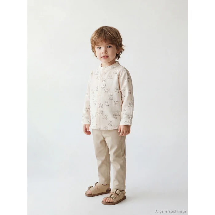 LCW baby Ekru Hakim Yaka Erkek Bebek Gömlek ve Pantolon