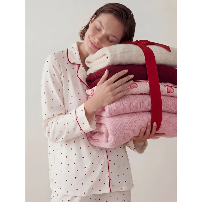 LCW DREAM Ekru Gömlek Yaka Baskılı Kadın Pijama Takımı