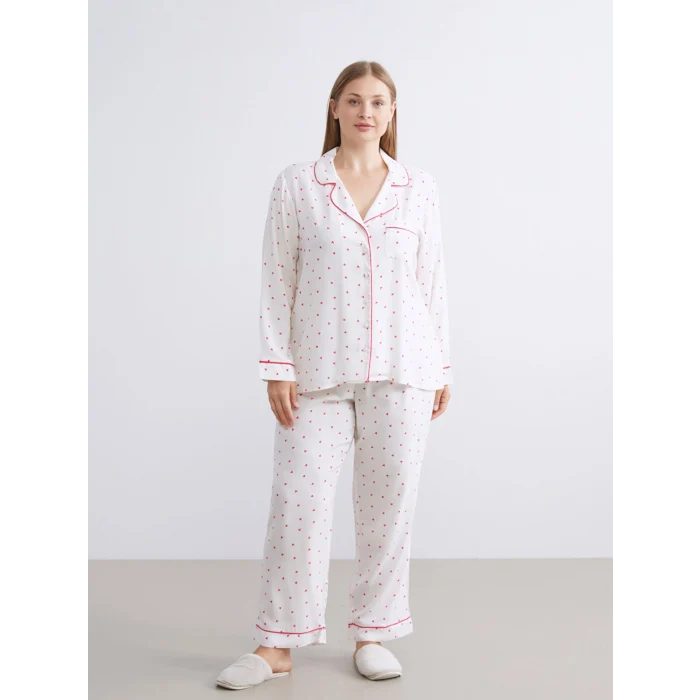 LCW DREAM Ekru Gömlek Yaka Baskılı Kadın Pijama Takımı