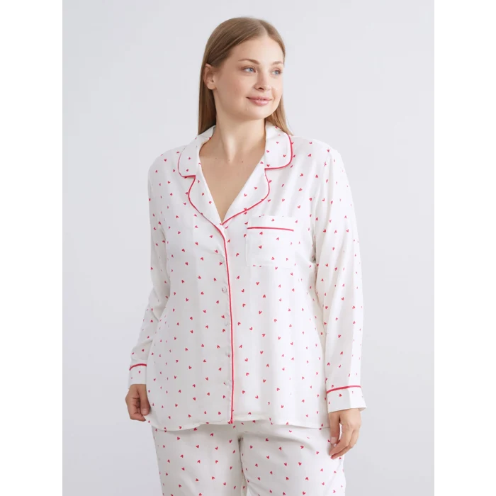 LCW DREAM Ekru Gömlek Yaka Baskılı Kadın Pijama Takımı