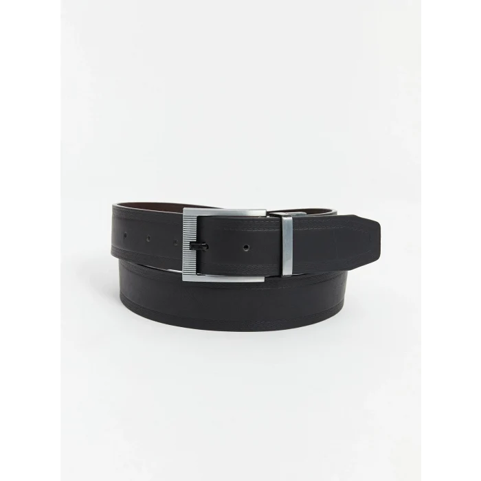 LCW ACCESSORIES Siyah Deri Görünümlü Erkek Kemer