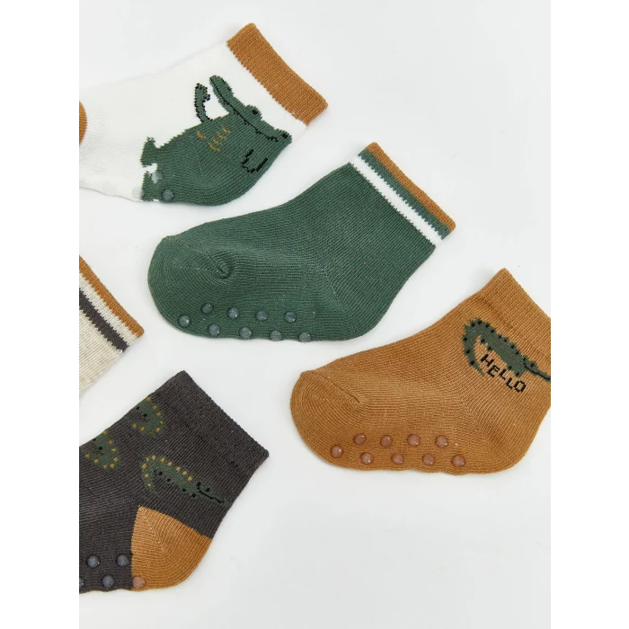 LCW baby Ekru Desenli Erkek Bebek Soket Çorap 5li