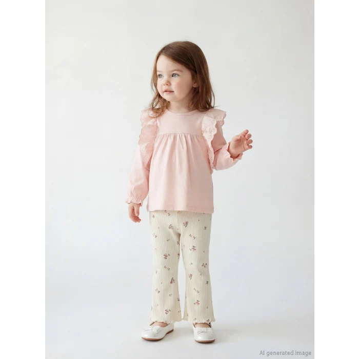 LCW baby Pembe Brode Detaylı Penye Kız Bebek Takım