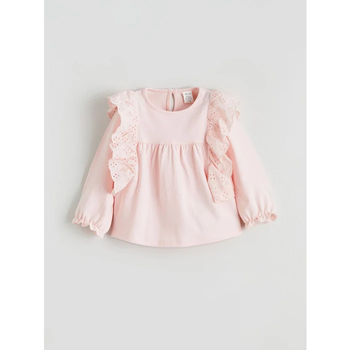 LCW baby Pembe Brode Detaylı Penye Kız Bebek Takım