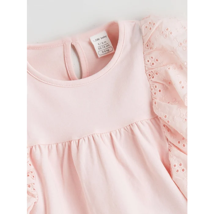 LCW baby Pembe Brode Detaylı Penye Kız Bebek Takım