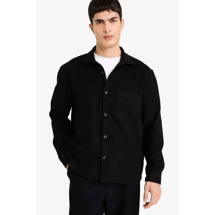 Defacto G8116AXBK81 Siyah Polo Yaka Flanel Gömlek