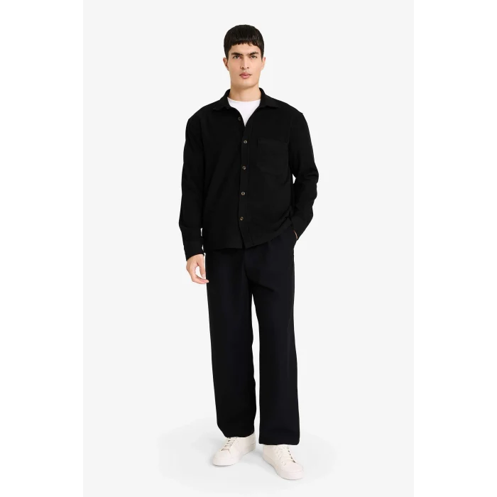 Defacto G8116AXBK81 Siyah Polo Yaka Flanel Gömlek