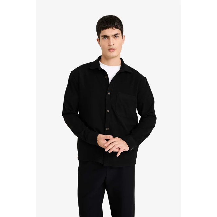 Defacto G8116AXBK81 Siyah Polo Yaka Flanel Gömlek