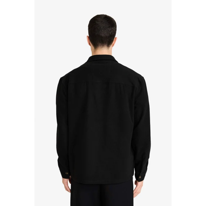 Defacto G8116AXBK81 Siyah Polo Yaka Flanel Gömlek