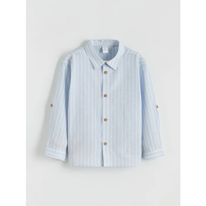 LCW Kids Mavi Uzun Kollu Çizgili Erkek Çocuk Gömlek