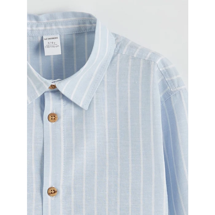 LCW Kids Mavi Uzun Kollu Çizgili Erkek Çocuk Gömlek