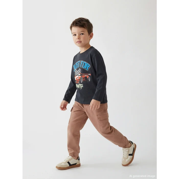 LCW Kids Kahverengi Beli Lastikli Erkek Çocuk Kargo Pantolon