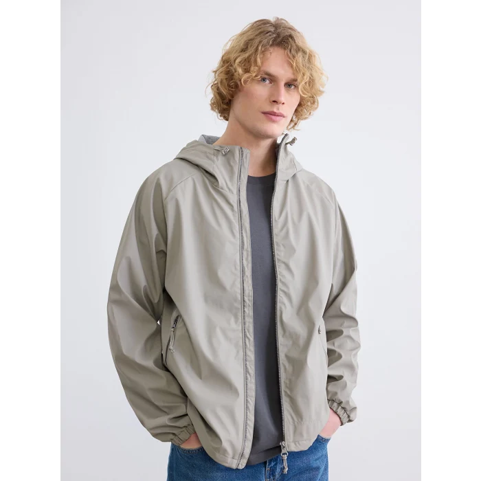 XSIDE Haki Standart Kalıp Kapüşonlu Erkek Yağmurluk