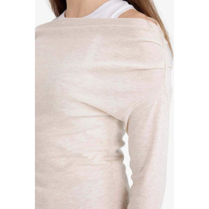 Defacto G6336AXBG737 Bej Slim Fit Çift Katmanlı Ribana Tişört