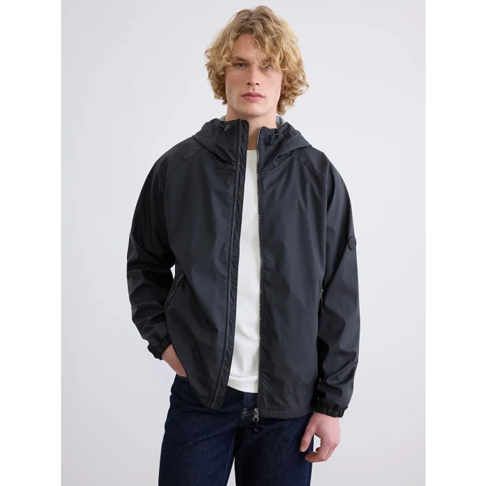 XSIDE Siyah Standart Kalıp Kapüşonlu Erkek Yağmurluk