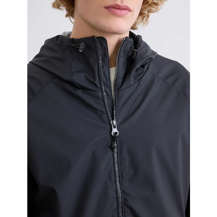 XSIDE Siyah Standart Kalıp Kapüşonlu Erkek Yağmurluk