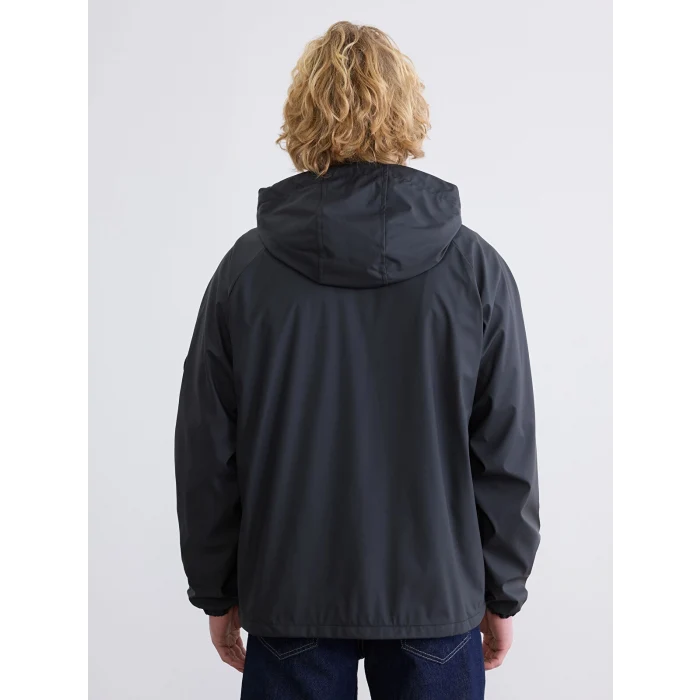 XSIDE Siyah Standart Kalıp Kapüşonlu Erkek Yağmurluk