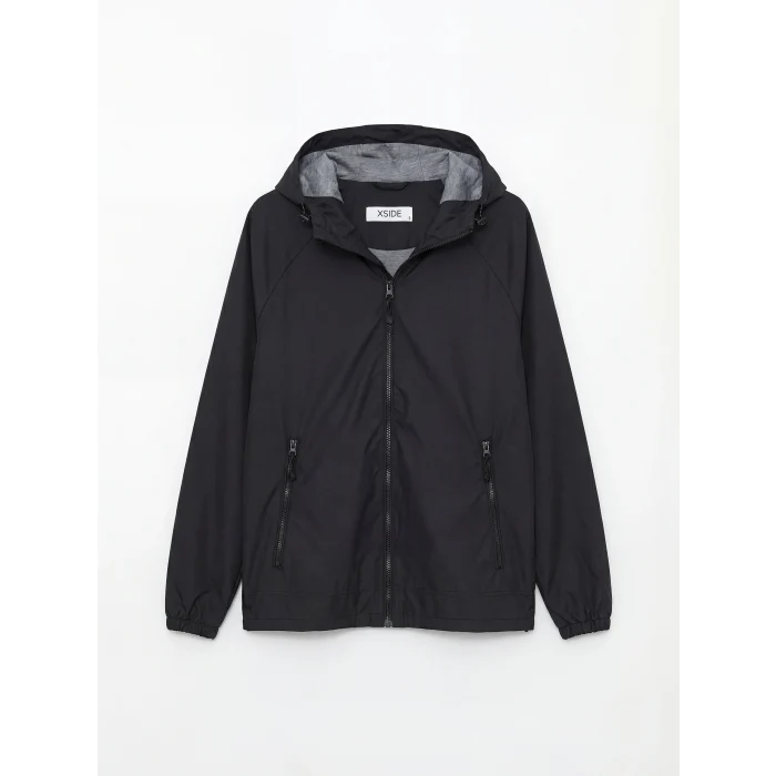 XSIDE Siyah Standart Kalıp Kapüşonlu Erkek Yağmurluk