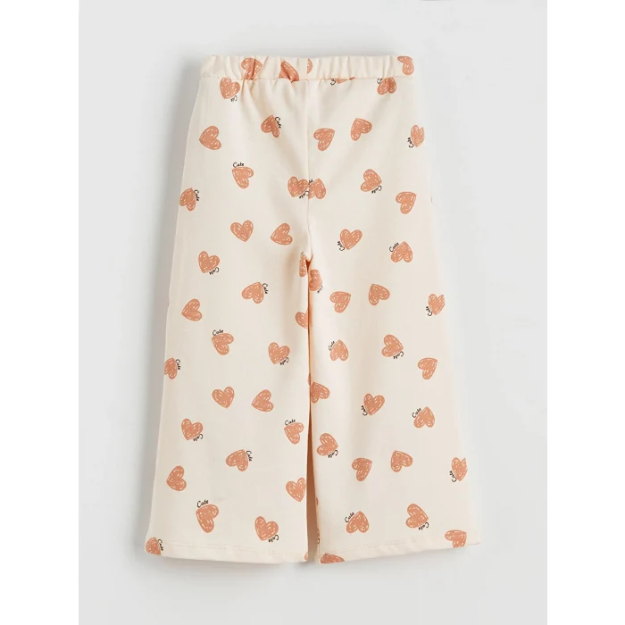 LCW baby Bej Beli Lastikli Baskılı Kız Bebek Eşofman Altı