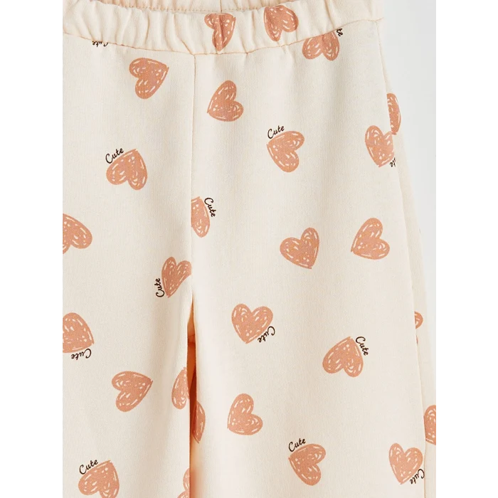 LCW baby Bej Beli Lastikli Baskılı Kız Bebek Eşofman Altı