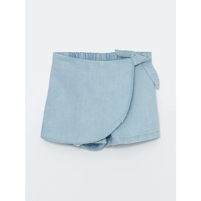 LCW Kids Mavi Beli Lastikli Kız Bebek Jean Şort Etek