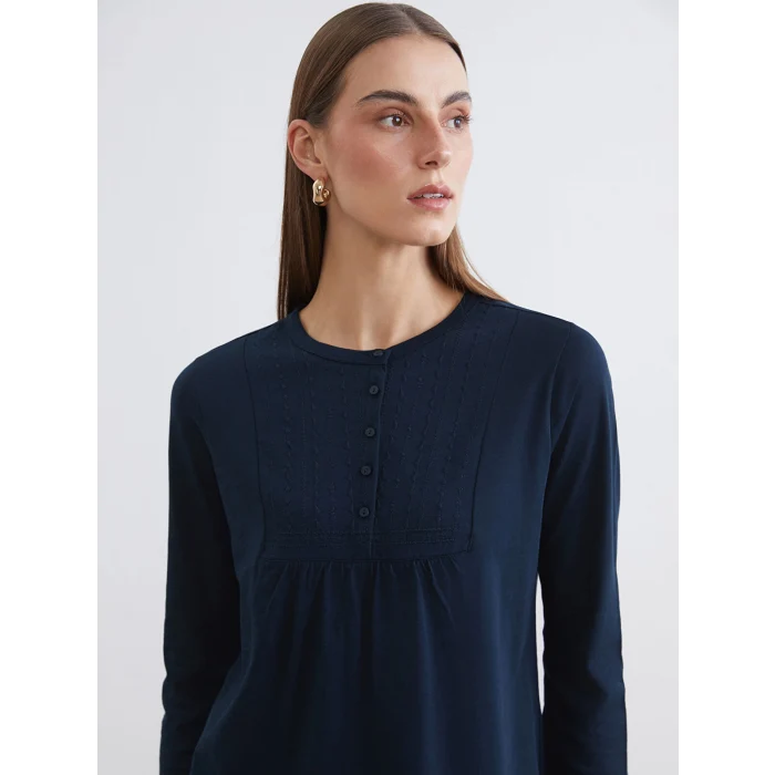 LCW Grace Lacivert Bisiklet Yaka Nakışlı Bluz