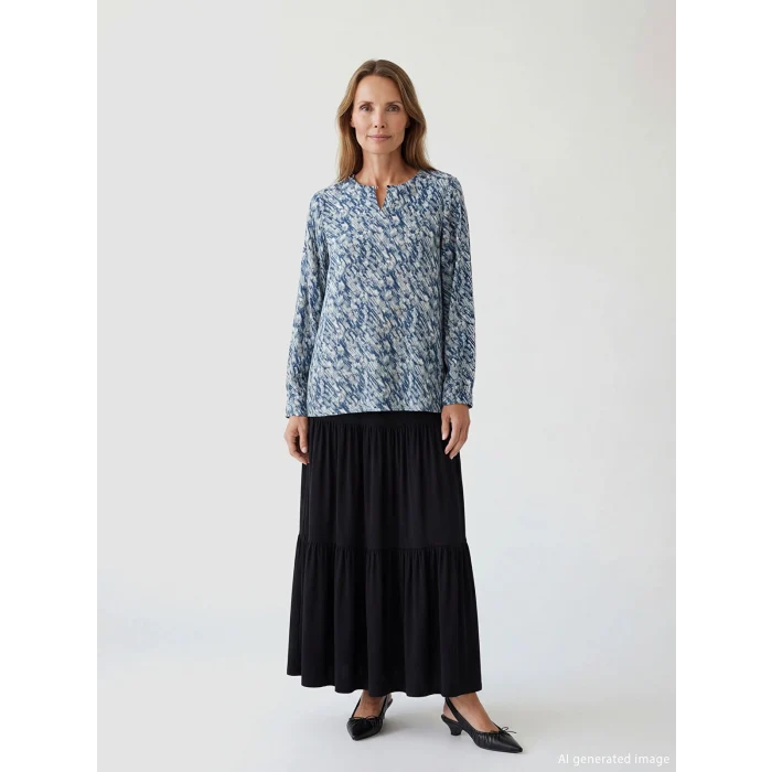 LCW Grace Mavi Bisiklet Yaka Desenli Bluz