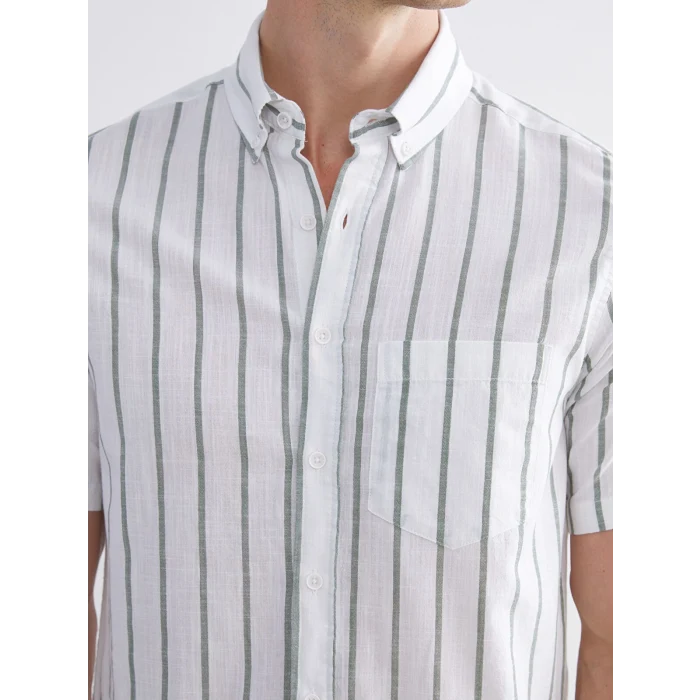 LCWAIKIKI Classic Haki Regular Fit Çizgili Erkek Gömlek