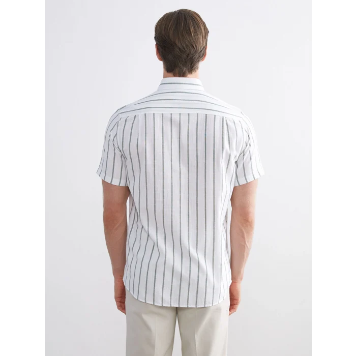 LCWAIKIKI Classic Haki Regular Fit Çizgili Erkek Gömlek