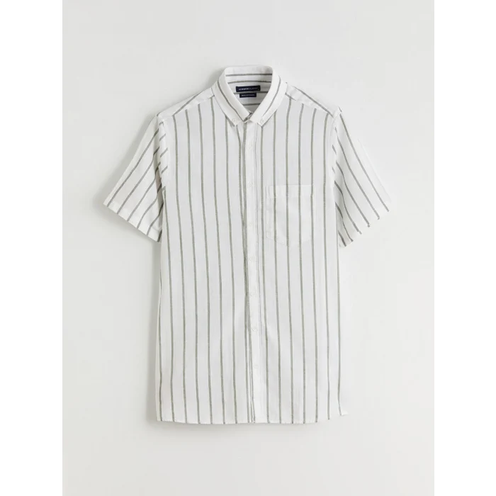 LCWAIKIKI Classic Haki Regular Fit Çizgili Erkek Gömlek