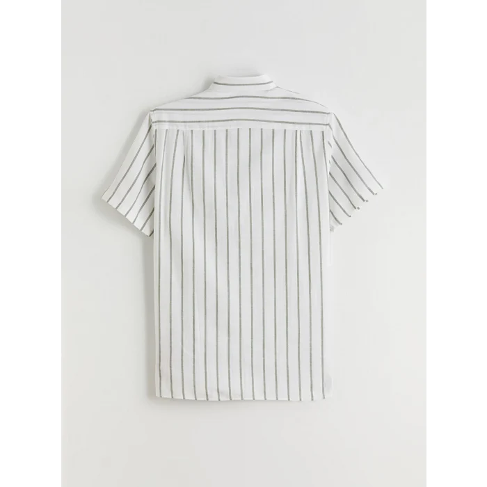 LCWAIKIKI Classic Haki Regular Fit Çizgili Erkek Gömlek