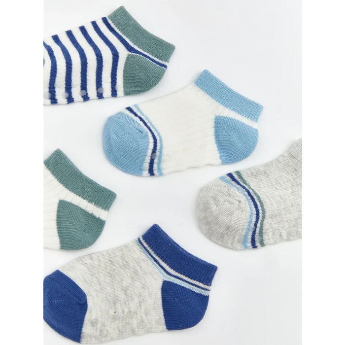 LCW baby Ekru Erkek Bebek Çizgili Patik Çorap 5li