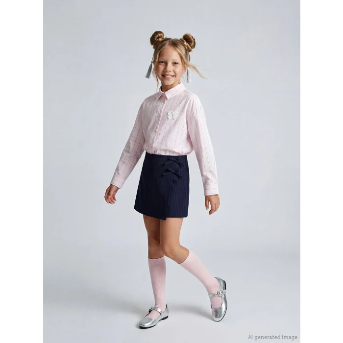 LCW Kids Lacivert Fiyonk Detaylı Kız Çocuk Şort Etek