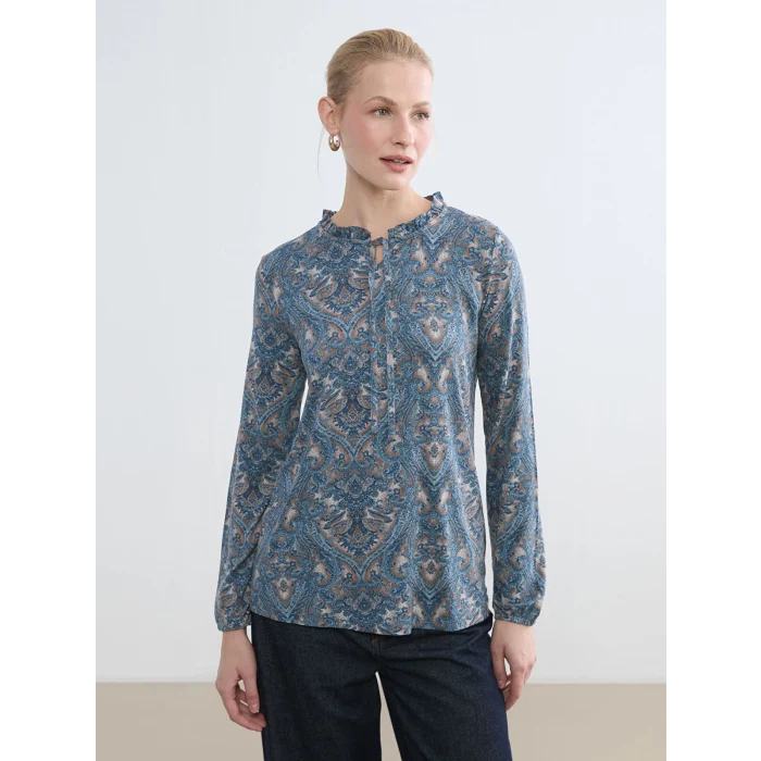 LCW Grace Kahverengi Bağlamalı Yaka Desenli Bluz