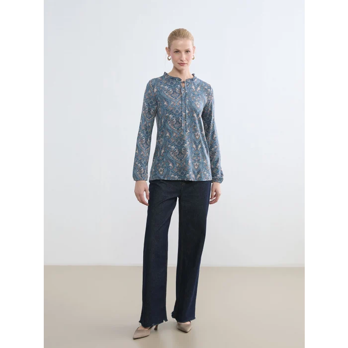 LCW Grace Kahverengi Bağlamalı Yaka Desenli Bluz