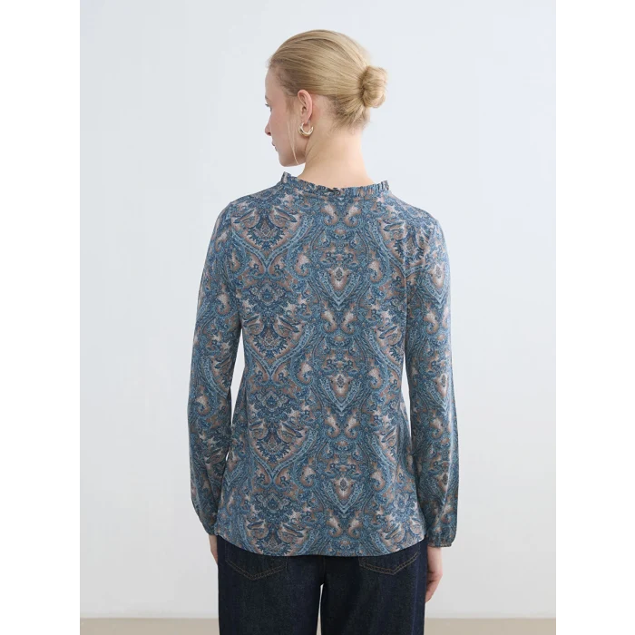 LCW Grace Kahverengi Bağlamalı Yaka Desenli Bluz