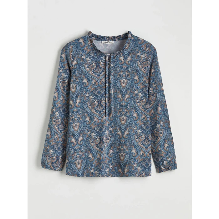 LCW Grace Kahverengi Bağlamalı Yaka Desenli Bluz