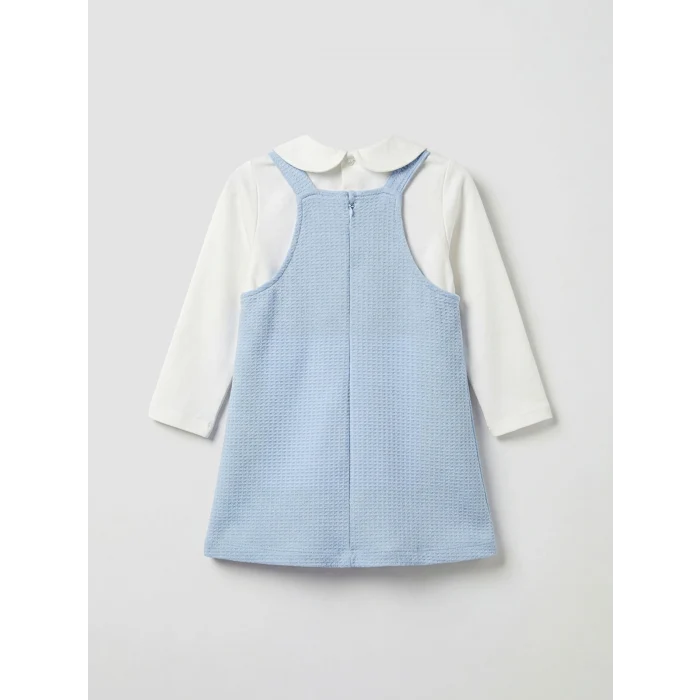 LCW baby Mavi Nakışlı Kız Bebek Salopet Elbise ve Bluz