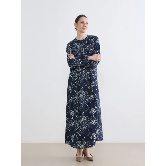 LCW Grace Lacivert Hakim Yaka Desenli Elbise