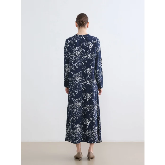 LCW Grace Lacivert Hakim Yaka Desenli Elbise