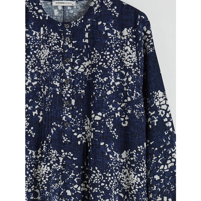 LCW Grace Lacivert Hakim Yaka Desenli Elbise