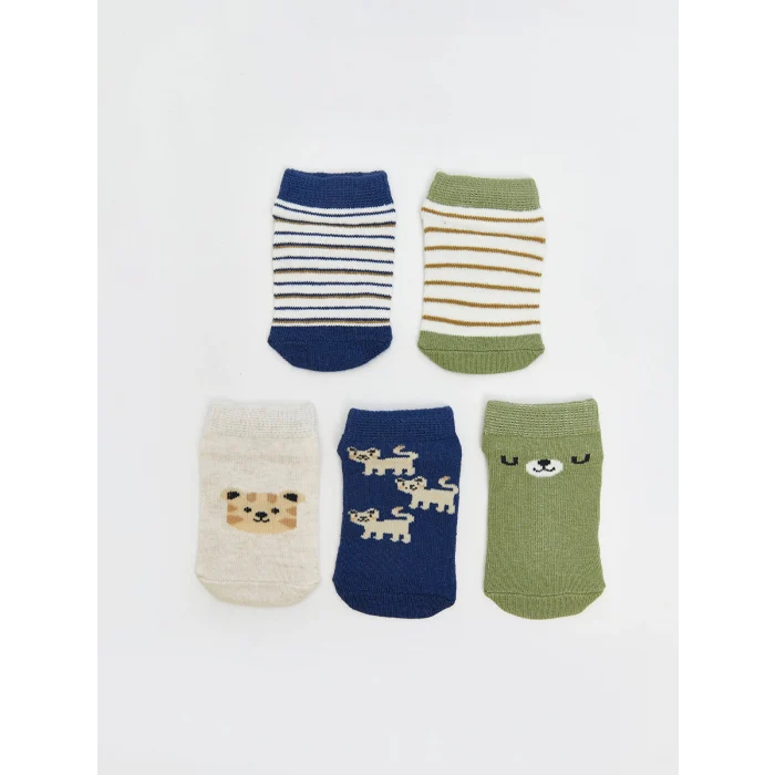 LCW baby Ekru Desenli Erkek Bebek Patik Çorap 5li