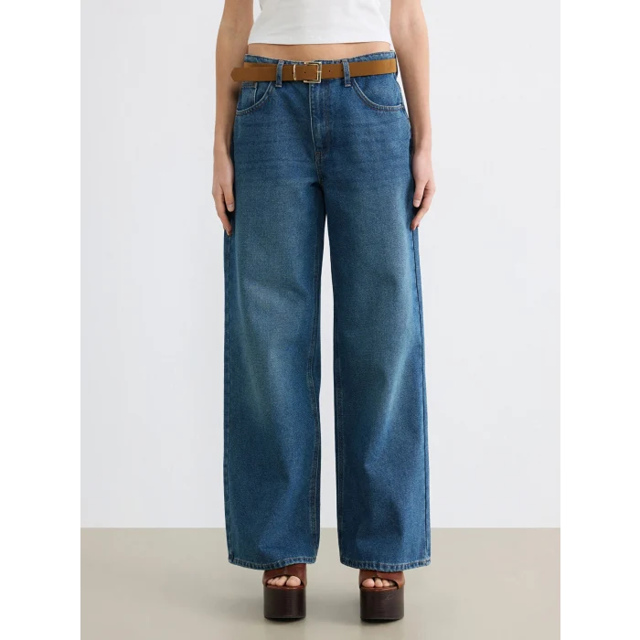 LCW Jeans İndigo Beli Kemerli Wideleg Kadın Jean Pantolon_BilişlemDüzeltecek