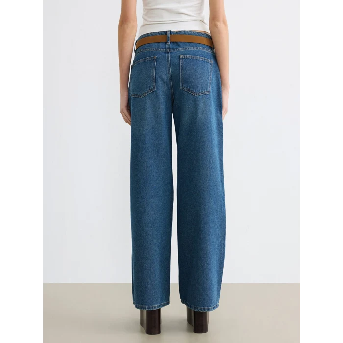 LCW Jeans İndigo Beli Kemerli Wideleg Kadın Jean Pantolon_BilişlemDüzeltecek