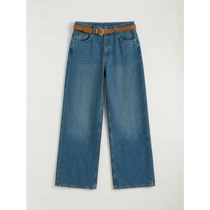 LCW Jeans İndigo Beli Kemerli Wideleg Kadın Jean Pantolon_BilişlemDüzeltecek