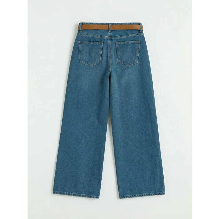 LCW Jeans İndigo Beli Kemerli Wideleg Kadın Jean Pantolon_BilişlemDüzeltecek