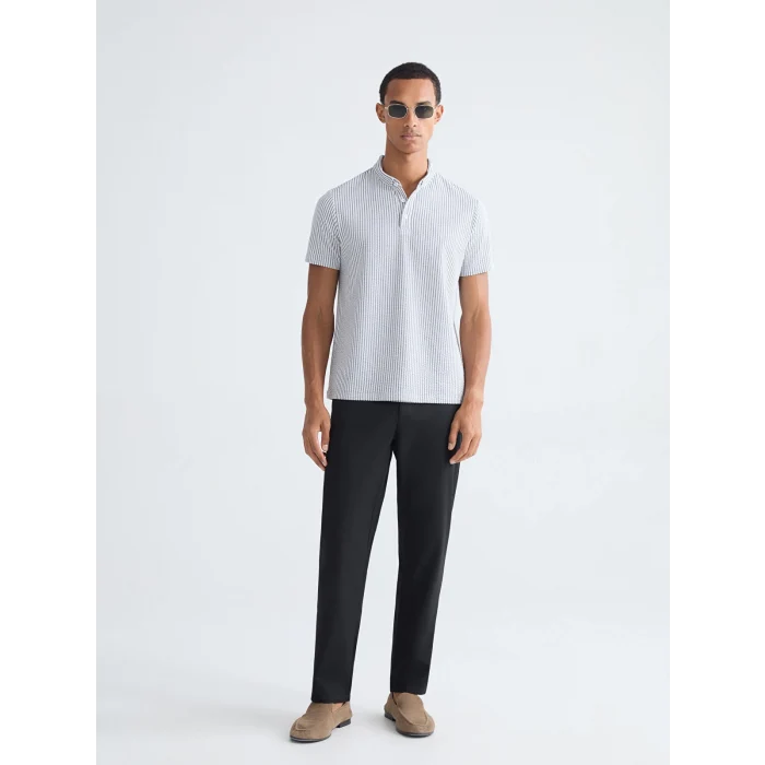 LCW Vision Siyah Hakim Yaka Çizgili Erkek Tişört