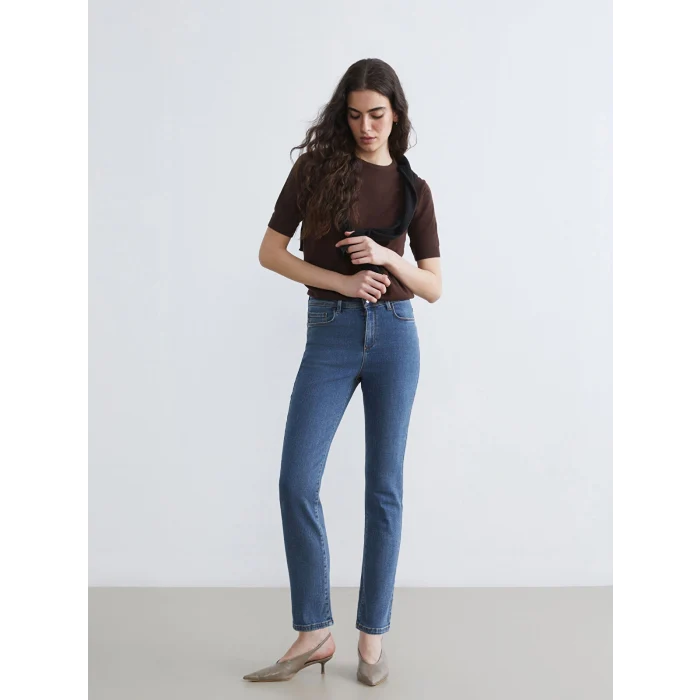 LCWAIKIKI Classic İndigo Yüksek Bel Slim Fit Kadın Jean Pantolon